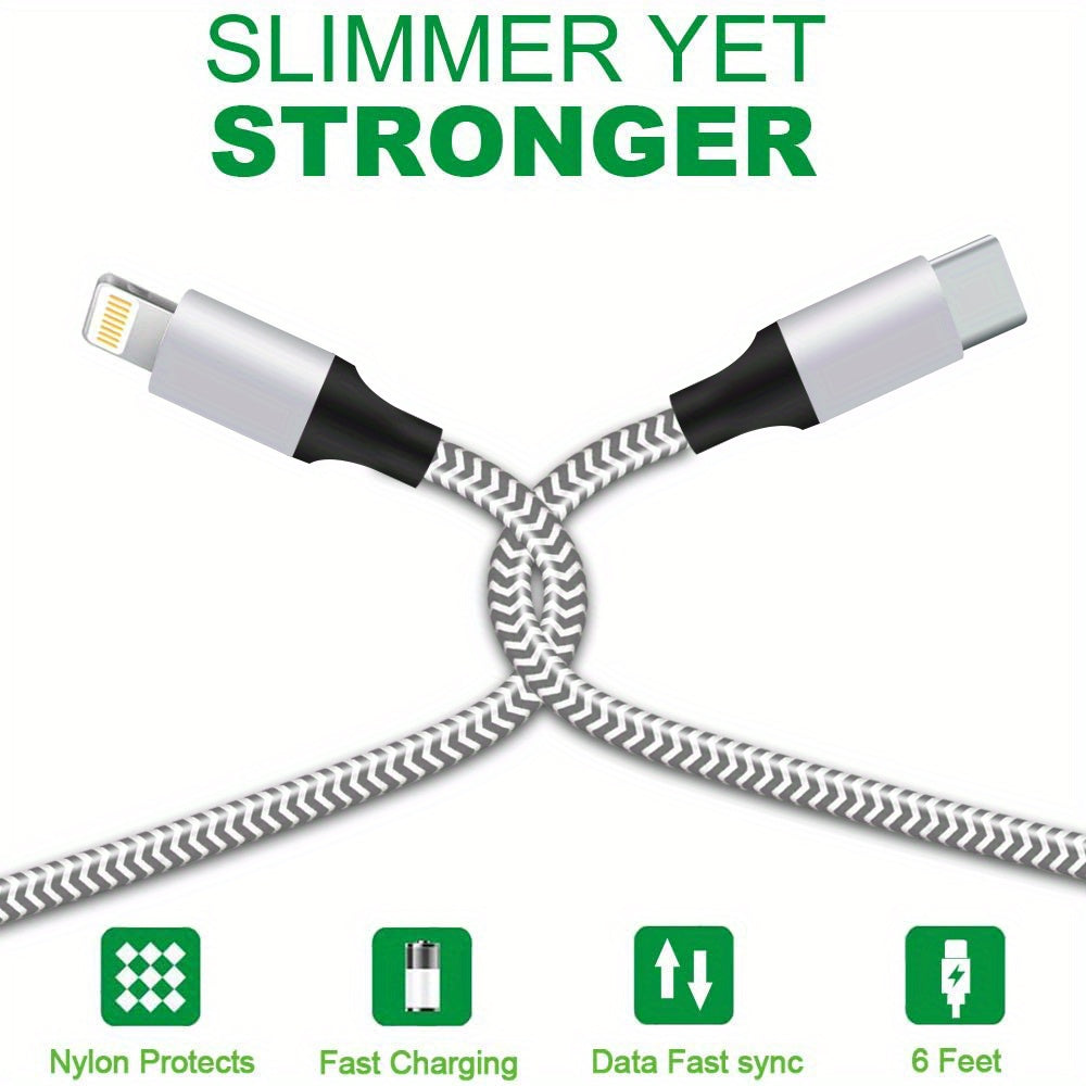 Durable Nylon Braided MFi Certified iPhone Charger Cables - 6 Pack Fast Charging USB-C to Lightning Cable for All iPhone Models