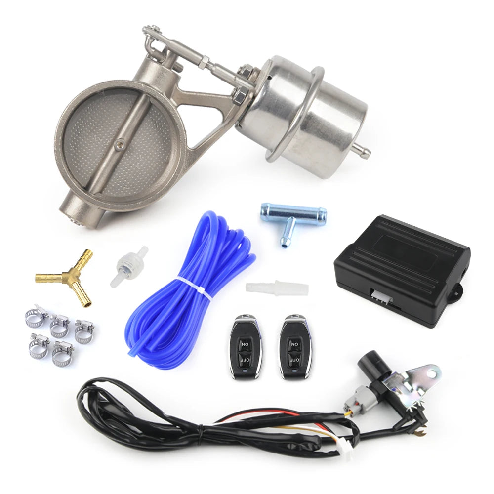 High-Performance Exhaust Cutout Valve Set with Wireless Remote Control Fits 2 to 3.5 Inch Pipes Vacuum Actuator Included