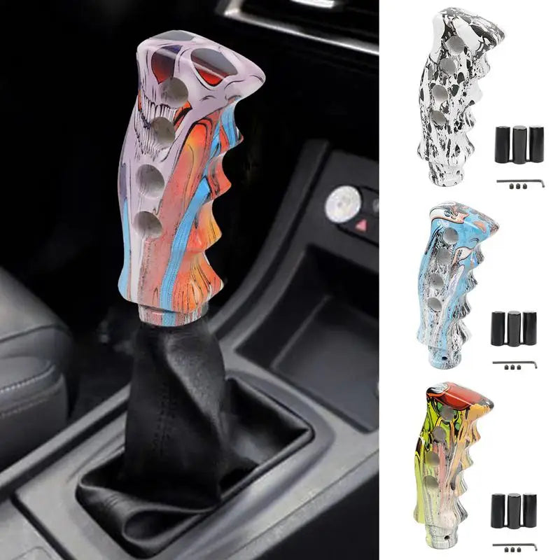 Manual Transmission Shift Knob with Graffiti Resin Design - Ergonomic Knife Handle Grip for Trucks SUVs and Cars Easy Installation