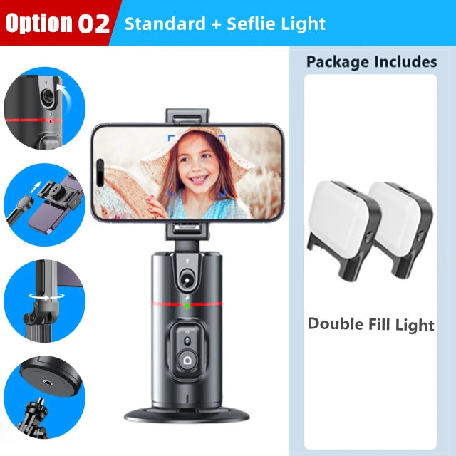 360° AI Face Tracking Wireless Gimbal Selfie Stick with Bluetooth Remote for Smartphone Live Streaming