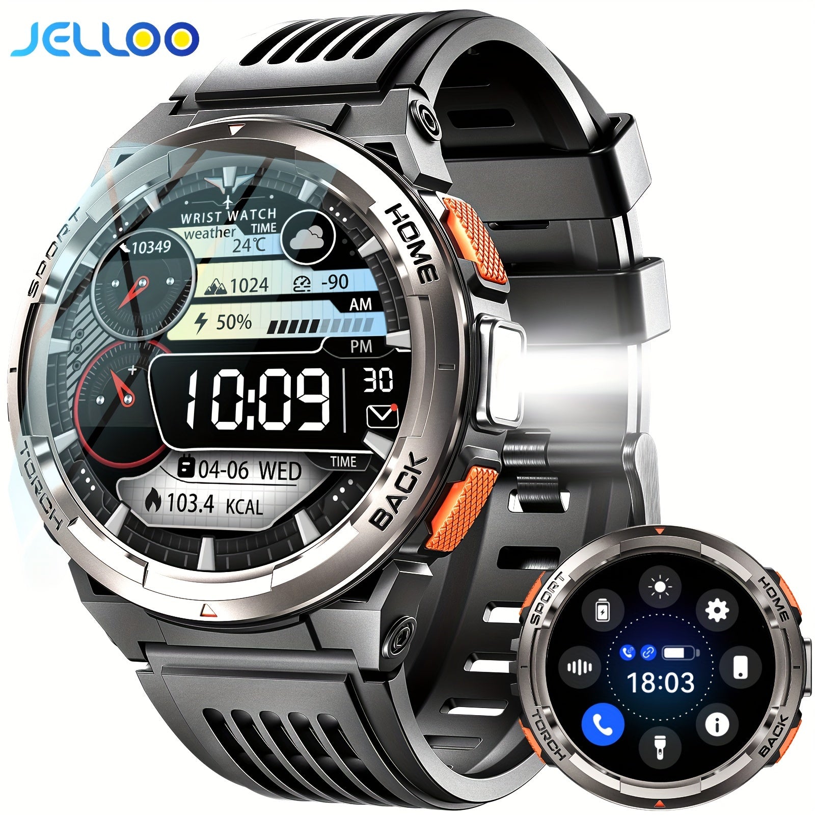 JELLOO Adventure Smartwatch - Durable LED Outdoor Watch with AI Voice Assistant, SOS Alert, Altimeter, Compass, and Fitness Tracker - Ideal for Hiking, Camping, and Holiday Gifting