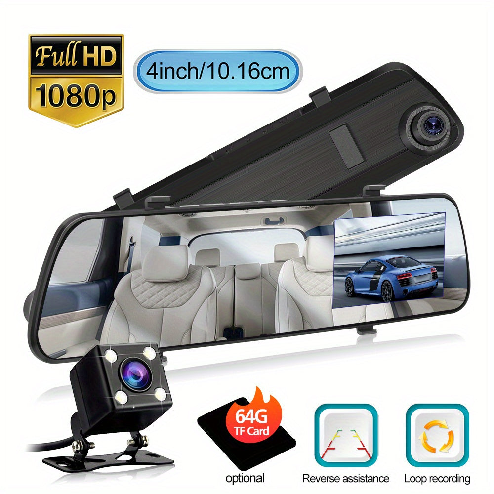 4.0-inch display screen 1080P Car DVR Dual Lens HD Rear view Mirror Car Recorder with 480P Rear, Motion Detection