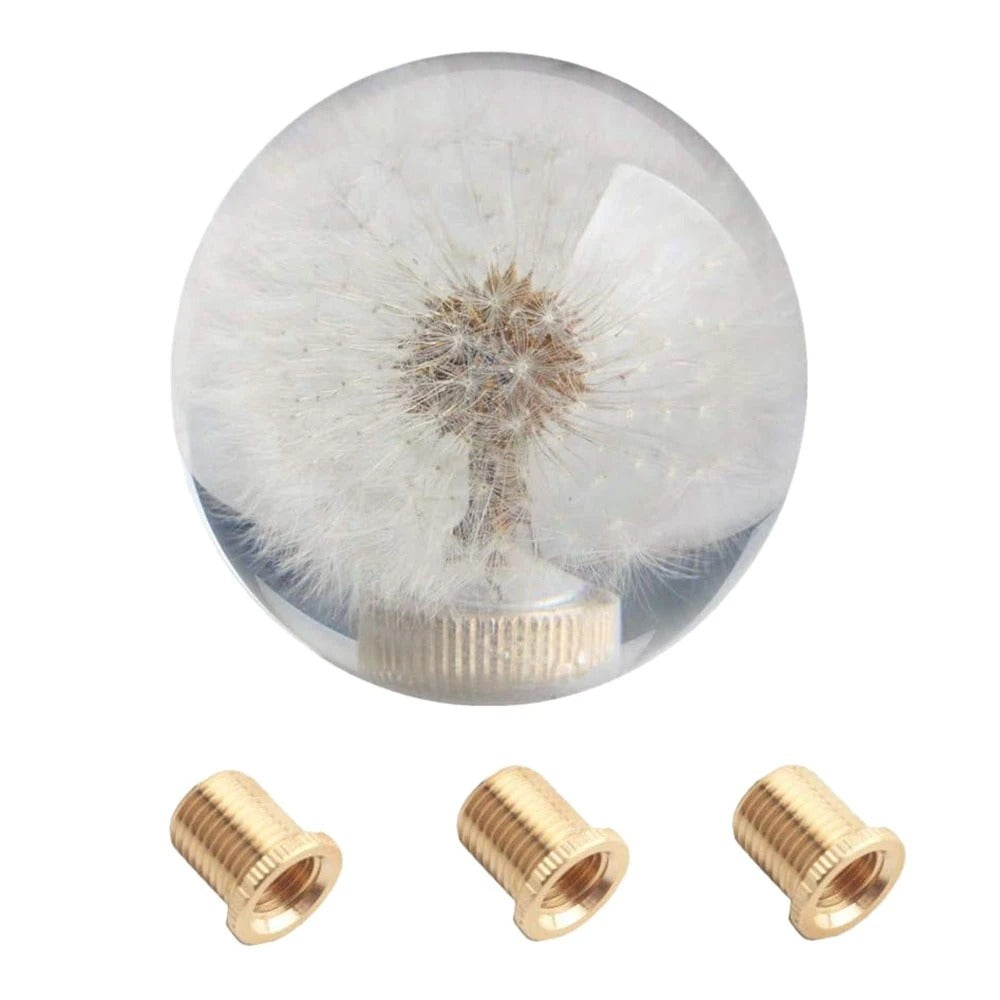 Manual Transmission Crystal Ball Shift Knob with Real Dandelions - Universal Fit Gear Shifter Knob with 3 Adapters