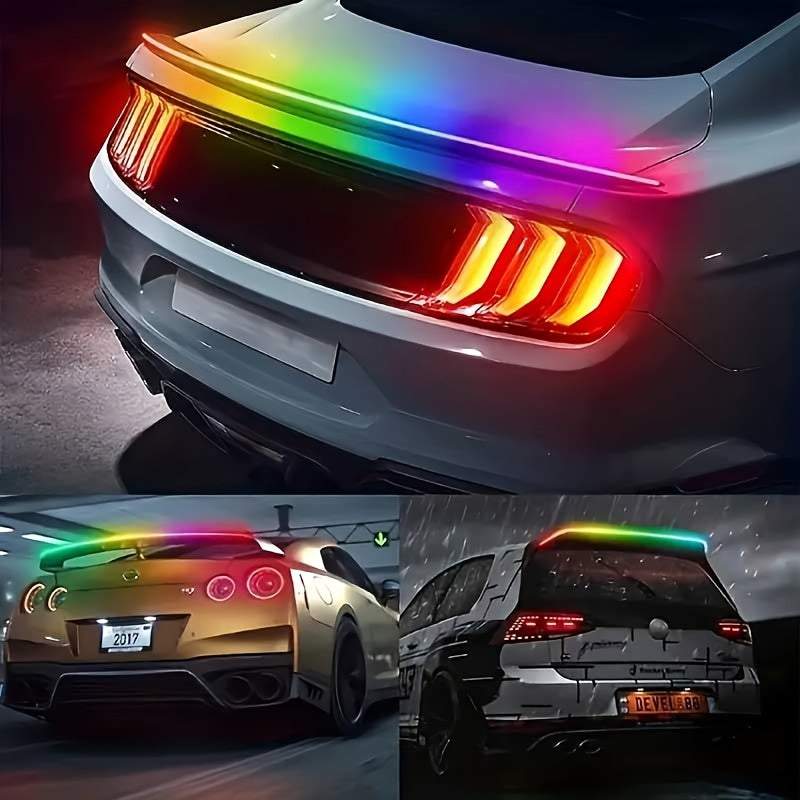 51-Inch RGB LED Drift Tail Light Strip for Cars - Flexible Carbon Fiber Trunk Lights, Universal Voltage Up to 36V, Ideal for Vehicle Customization and Nighttime Aesthetics