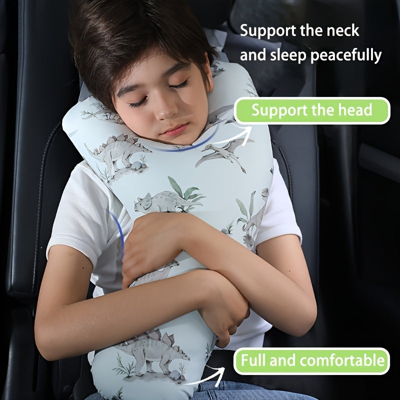 Child Travel Neck Pillow with Y-Shaped Seat Belt Pad - Adjustable Comfort for Car, Train, and Airplane Journeys