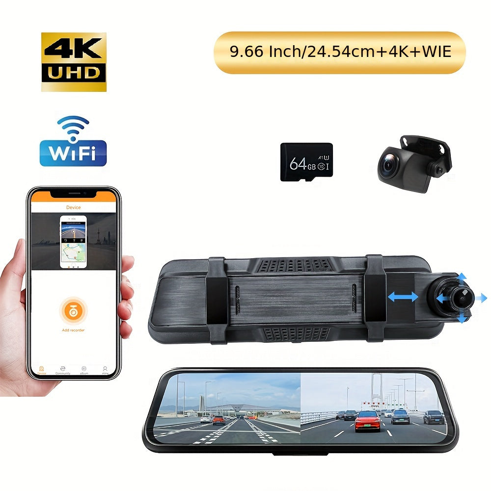 10" Ultimate 4K Mirror Dash Cam with Dual Front and Rear Cameras, Night Vision, and Parking Assistance - Perfect for Cars and Trucks with 64GB Storage Included