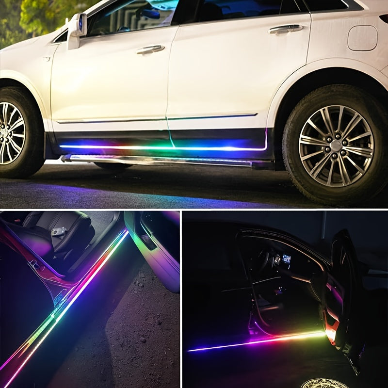 Car RGB LED Pedal Light, 71 Inch Outer Door Skirt Light Strip, Wireless Remote Control And APP, Car Neon Lighting, Flowing Light Jumping With Music, Under Body Decorative Lights Welcome Light, Suitable For SUVs, Trucks And Ca