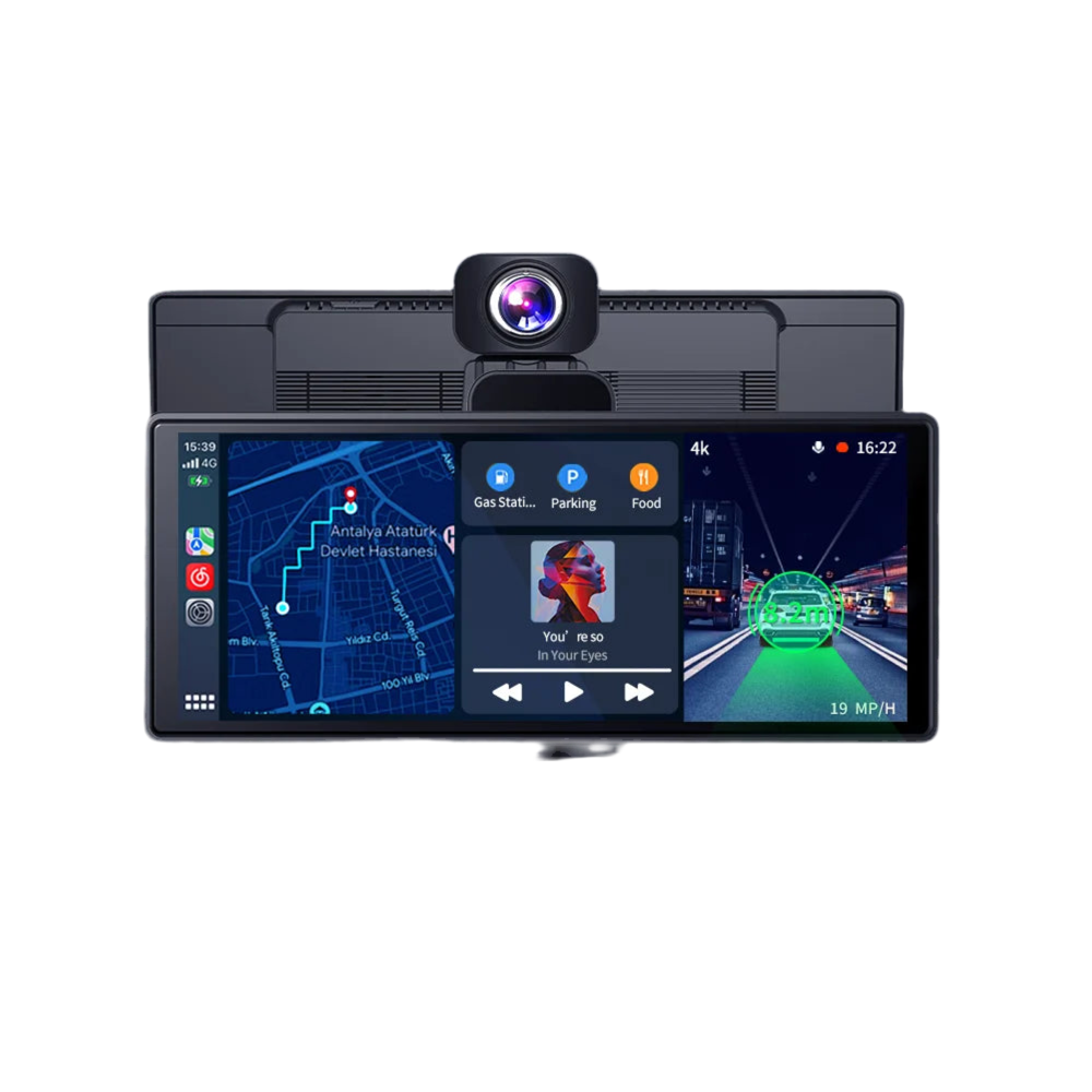 10.26" 4K Wireless Dash Cam with CarPlay & Android Auto - Touch Screen GPS Navigation, ADAS Safety Features, and 24-Hour Parking Monitor