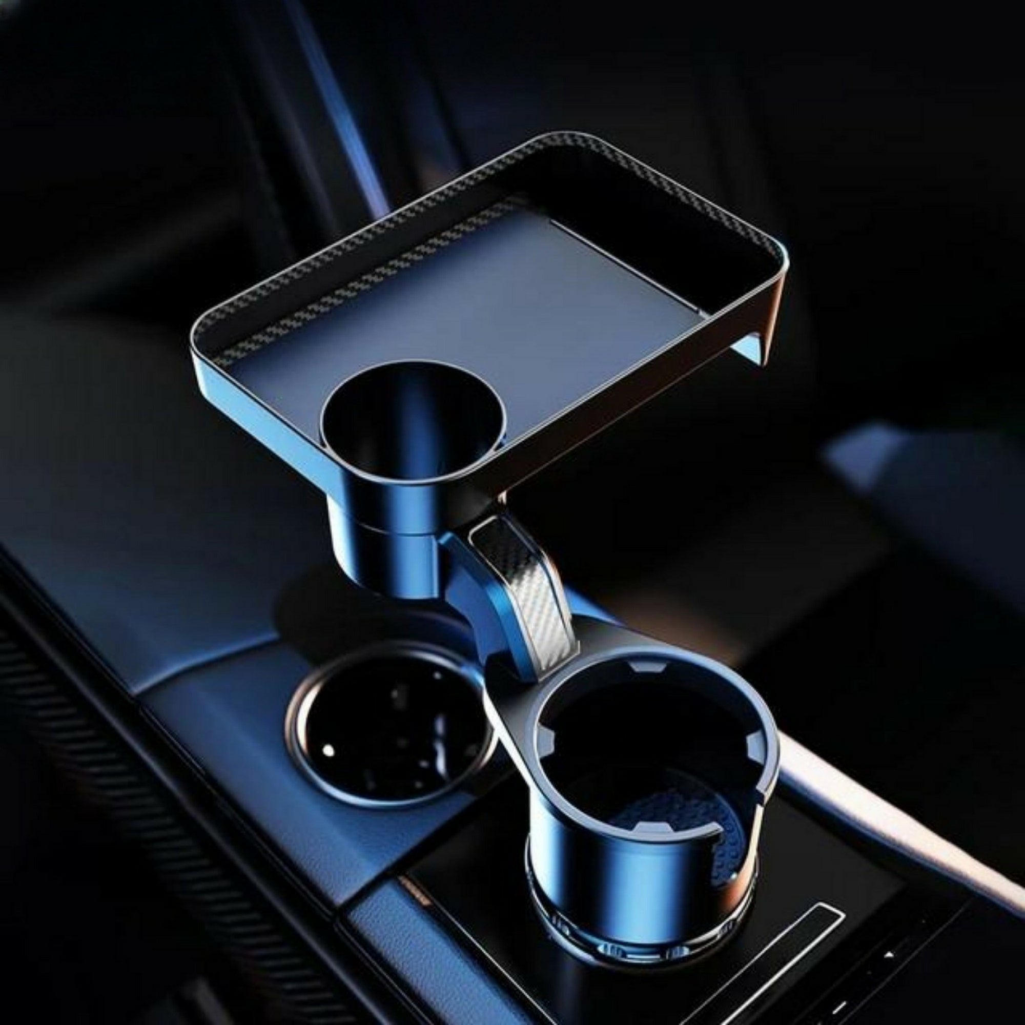 Versatile 2-in-1 Car Cup Holder with Food Tray & Phone Stand - Adjustable 360° Rotating Expander for Road Trip Essentials