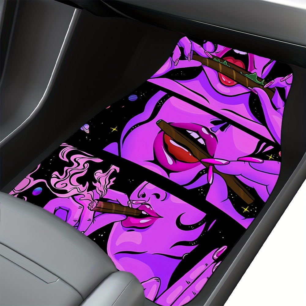 Vibrant UV Reactive Flannel Car Floor Mats - 4-Piece Non-Slip Set for Ultimate Vehicle Style and Protection!