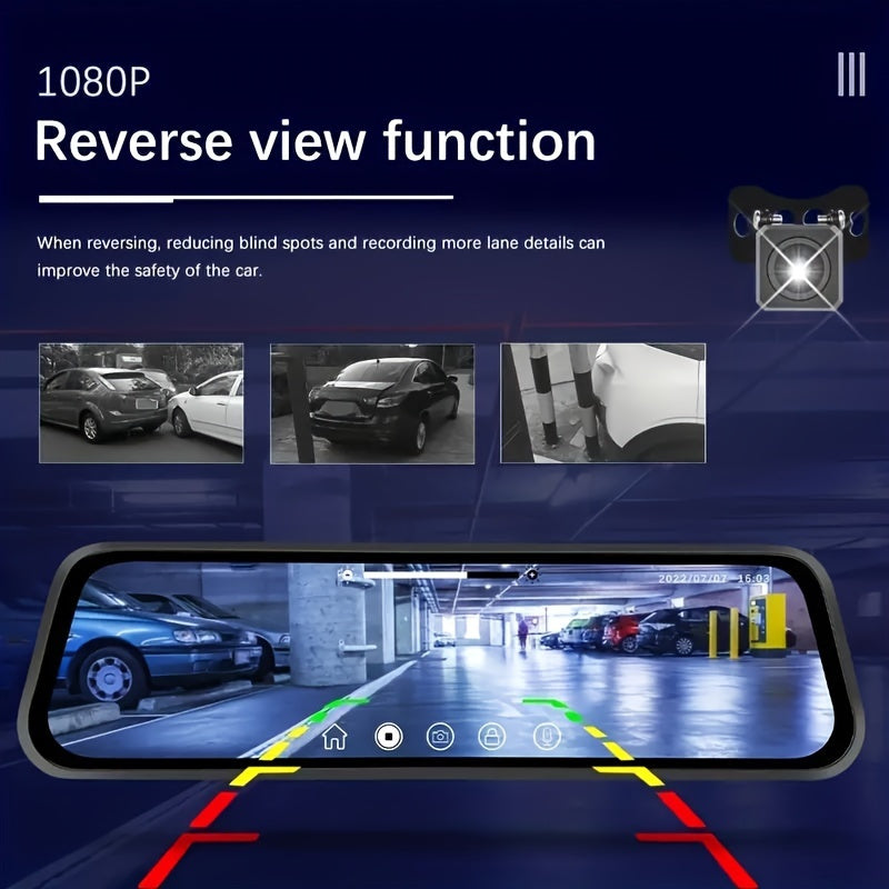 10"  HD Dual Camera Rearview Mirror Dash Cam with Touch Screen, Night Vision, G-Sensor, and Loop Recording - Front and Rear Coverage for Enhanced Driving Safety