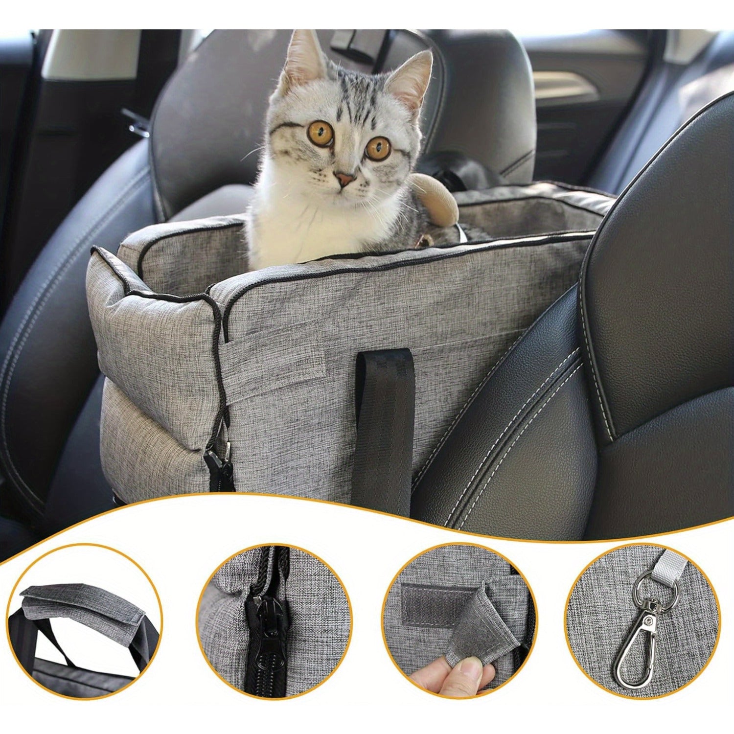 Premium Travel Pet Booster Seat for Small Dogs & Cats - Adjustable, Washable Car Bed with Safety Leash & Side Storage Pockets