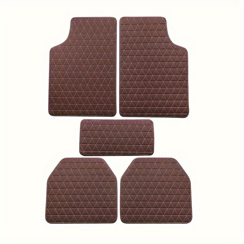 Stylish All-Weather Waterproof PU Leather Car Floor Mat Set - 5-Piece Easy Clean & Durable Interior Protection