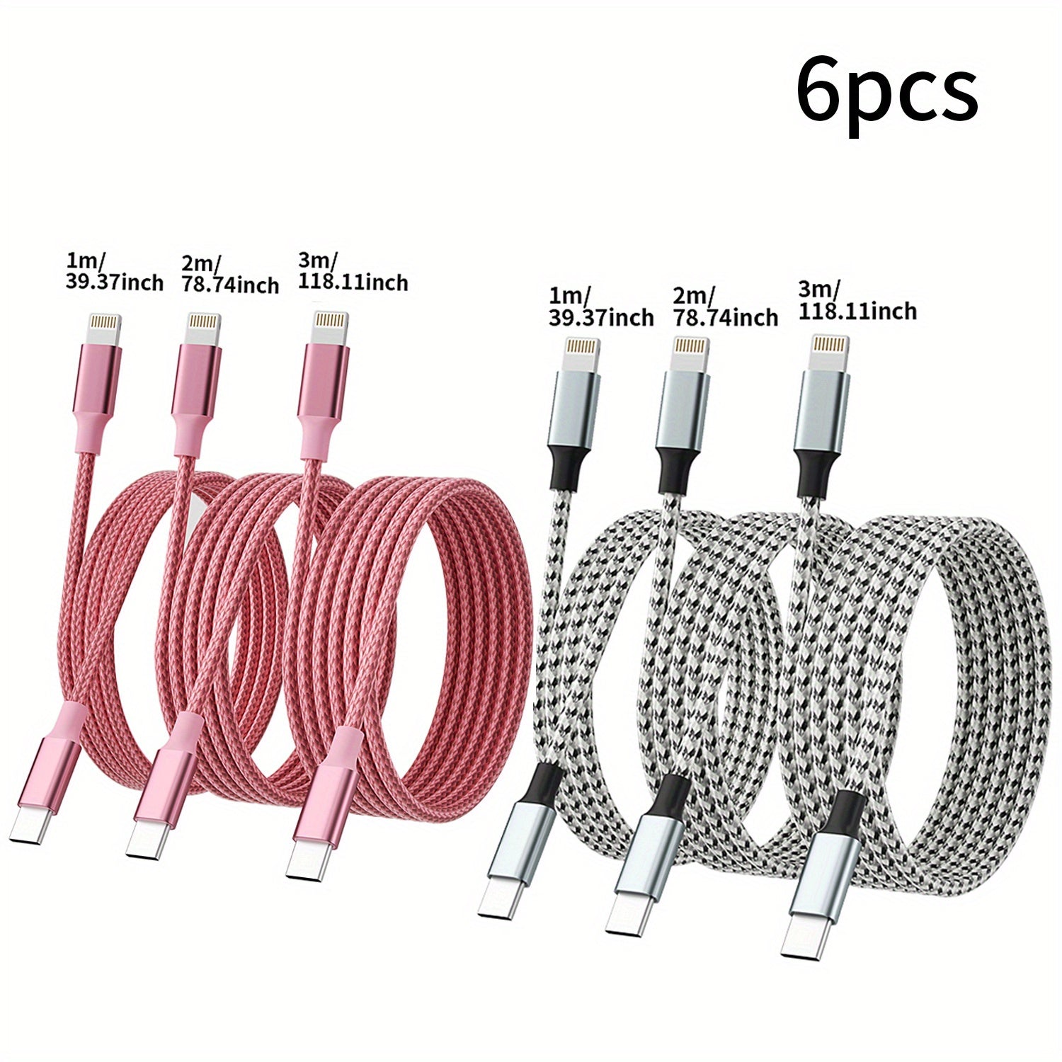 Durable Nylon Braided MFi Certified iPhone Charger Cables - 6 Pack (3ft, 6ft, 10ft) Fast Charging USB-C to Lightning Cable for All iPhone Models