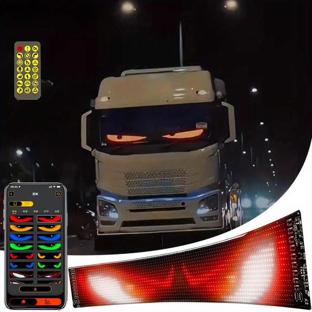 Customizable LED Matrix Light Panel - Flexible Pixel Display for Cars & Trucks with App Control, Unique Devil's Eye Logo Night Illumination