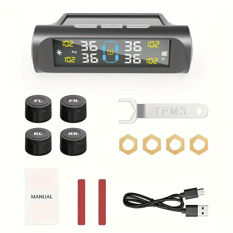 Advanced Wireless Tire Pressure Monitoring System - Real-Time TPMS with USB Charging, Solar Power, Low Battery Alert - Universal Fit for Cars, SUVs, and Trucks