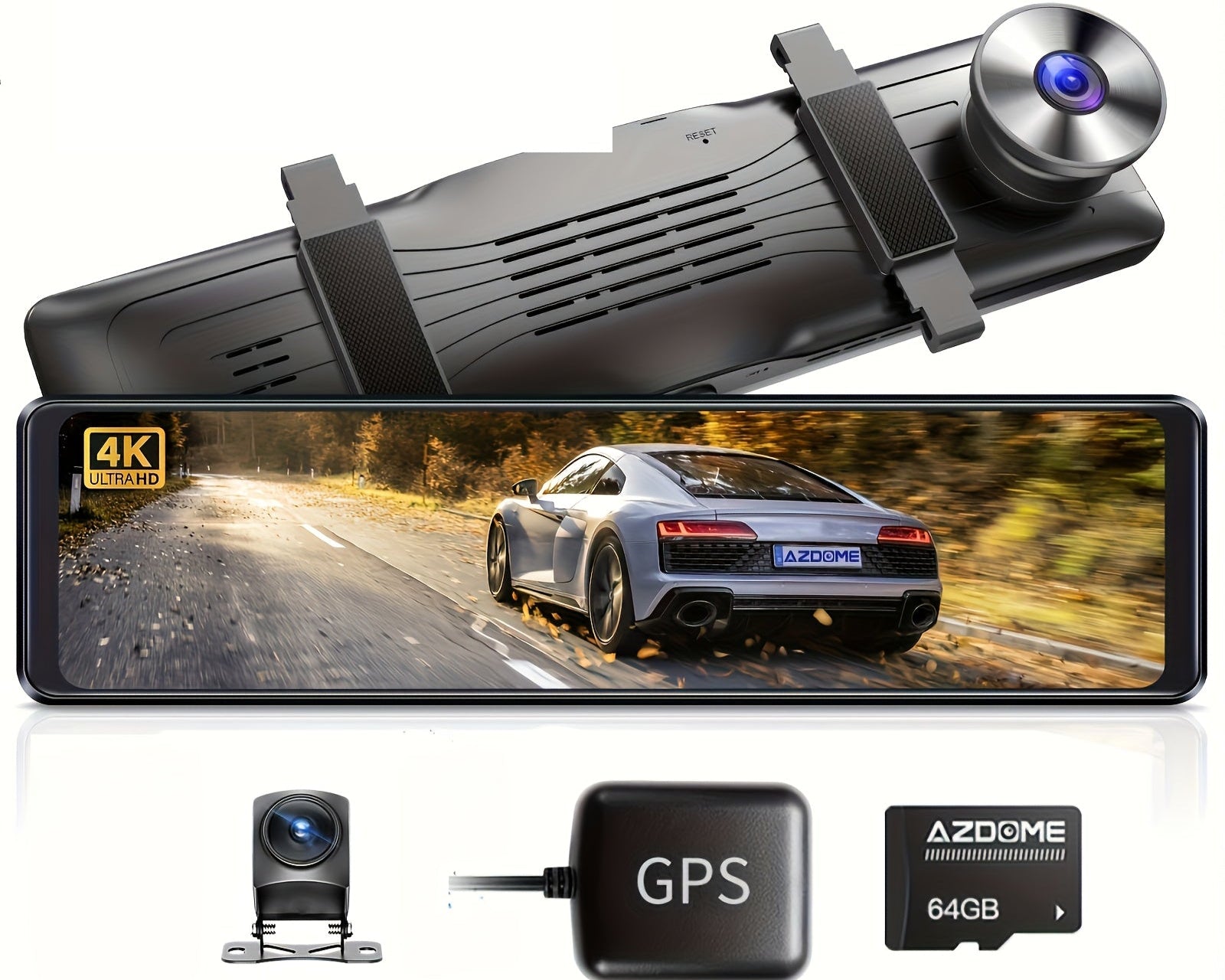 12" 4K Full Touchscreen Dual Dash Cam with GPS and Split-Screen Display  

Capture every moment on the road with this advanced 4K dual dash cam featuring a sleek 12" touchscreen. The rearview mirror design seamlessly integrates with your vehicle while