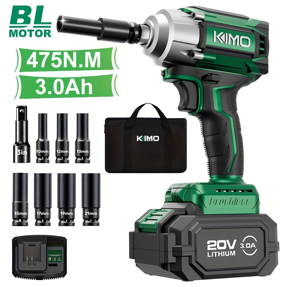 High Torque Cordless Impact Wrench Kit - 3000 RPM, 350 Ft-lbs, with 7 Sockets & Fast Charger