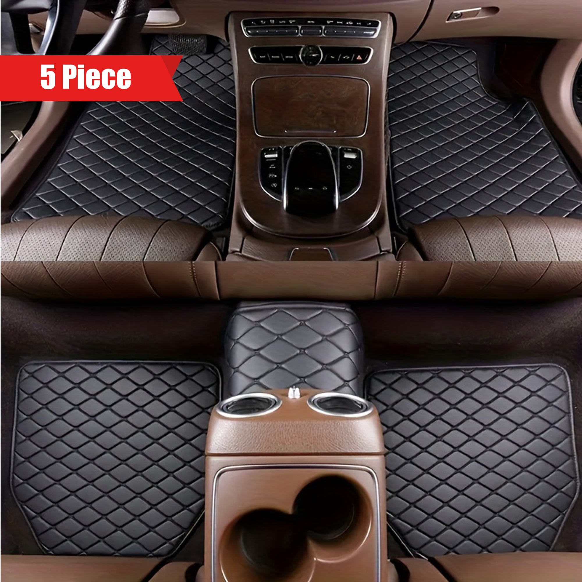 Premium 5-Piece Waterproof PU Leather Car Floor Mats - Stylish, Durable Protection for Front & Rear Seats, Easy-to-Clean Interior Accessory