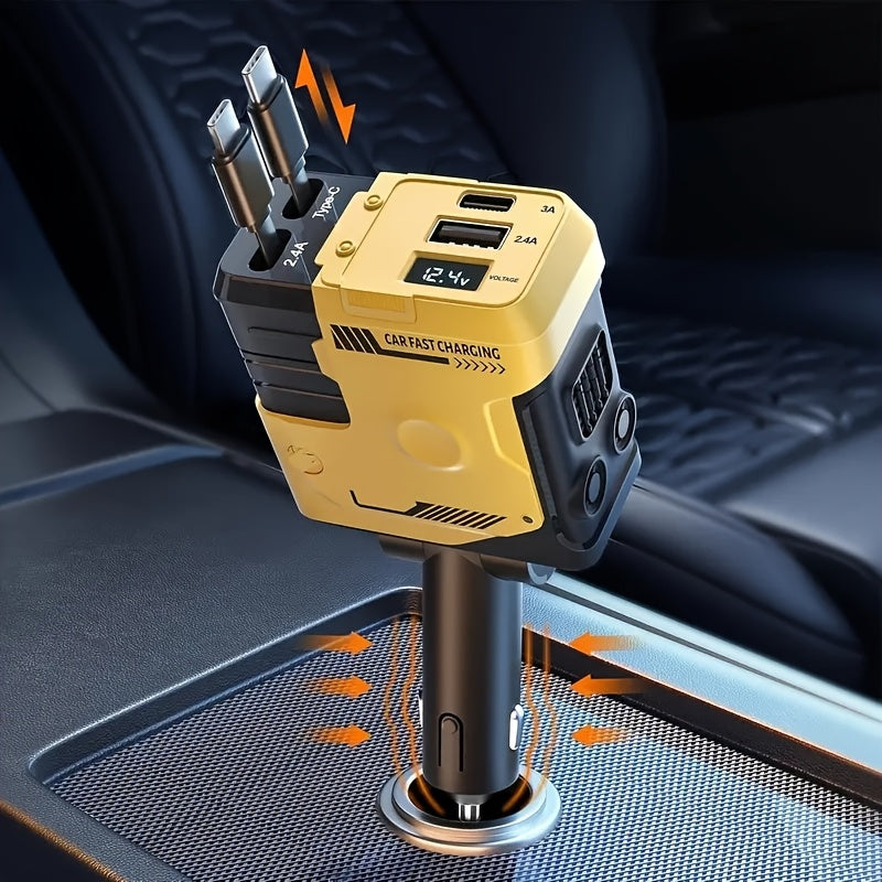 66W 4-in-1 Retractable Fast Charging Car Charger with Dual USB Ports  

Elevate your charging experience with this 66W 4-in-1 Fast Charging Car Charger. Designed for efficiency, it features a retractable 31.5-inch cable, keeping your vehicle tidy while