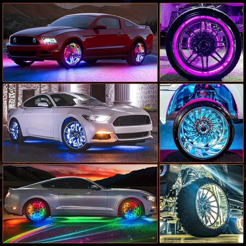 15.5" RGB LED Wheel Hub Lights - 4pcs Music Sync Rim Lighting, Dual Control, Custom Vehicle Decoration, Hardwired 12V