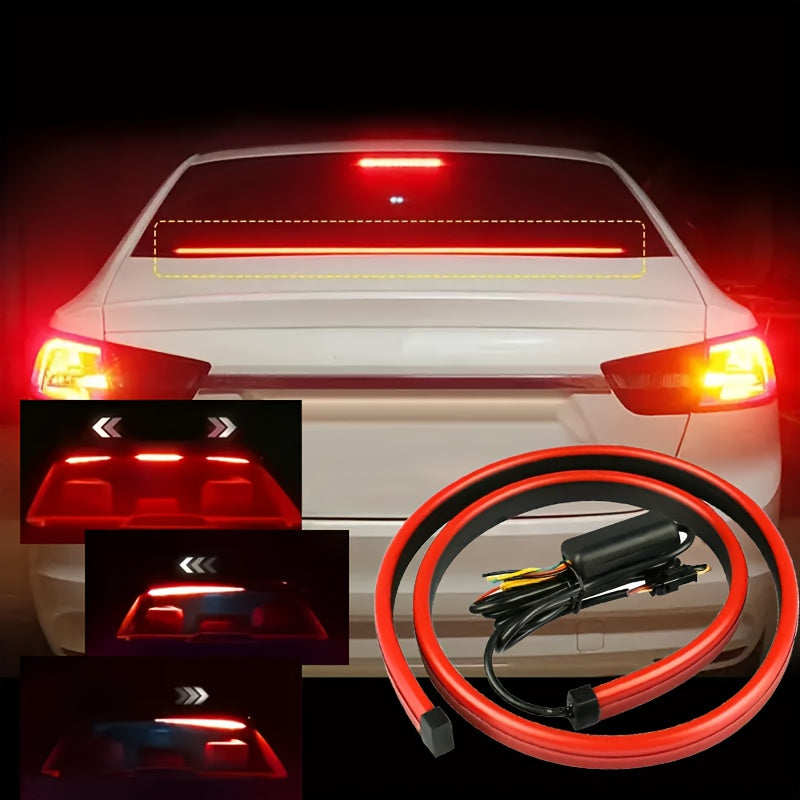 Flexible 39.4-inch LED Third Brake Light Strip with Sequential Turn Signals - High Brightness Red Light Bar for 12V Vehicles, Easy Installation Durable Silicone Design