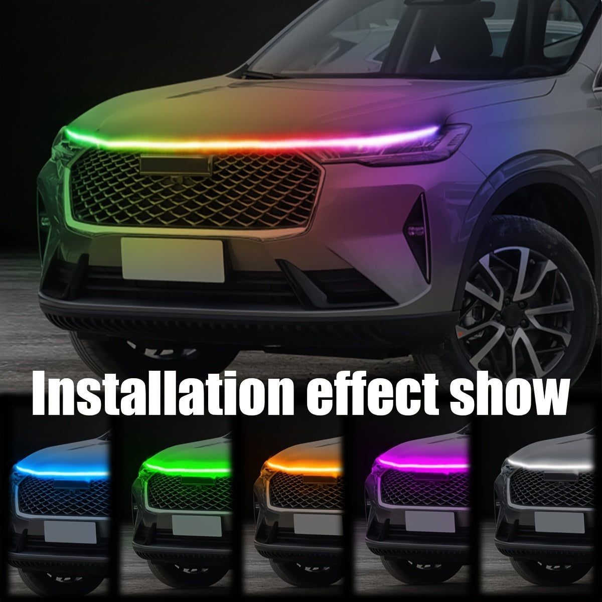 2PCS Car Exterior Lights, 59/71 Inch Car Hood Light Strip Chase, RGB LED Light Strip Flexible Waterproof LED Daytime Running Lights, Wireless APP And Remote Control