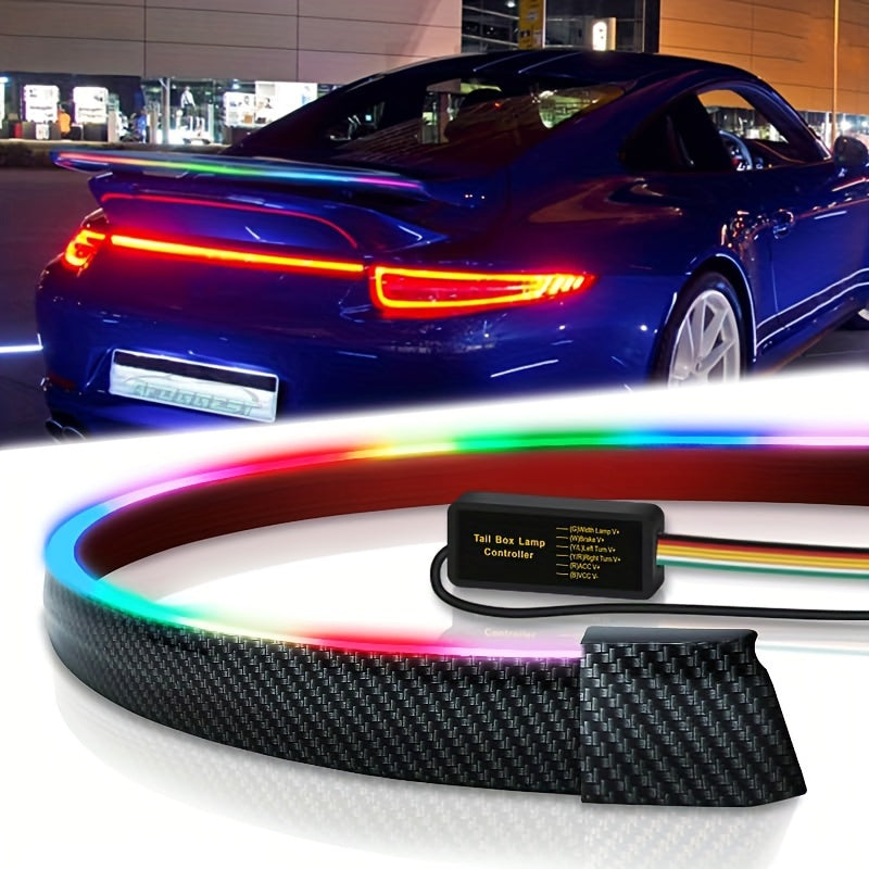 51-Inch LED Light Strip Car Spoiler with Carbon Fiber Finish - Universal Rear Roof Wing with Brake Light and Aerodynamic Splitter for Car Enthusiasts