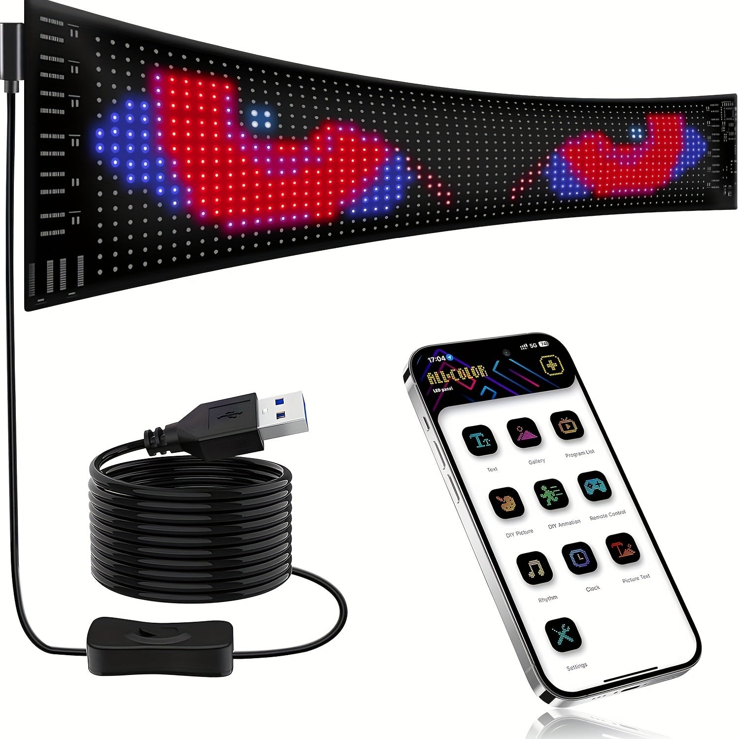 Programmable LED Signage, Pre-Animated And Customizable Text LED Car Signs, APP Controlled Scrolling LED Signs, Customized, Graffiti Flexible LED Matrix Panels For Auto Shops Hotels Holidays