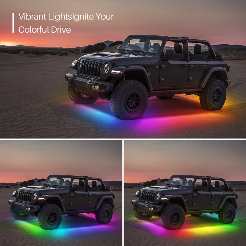 RGB Car Underglow Neon Strip Lights - 165" Inch | 4PCS Sound Active LED Accent Lights with Wireless Remote & APP Control for Cars, Vans, SUVs & Trucks - Ultimate Customizable Underbody Lighting Experience