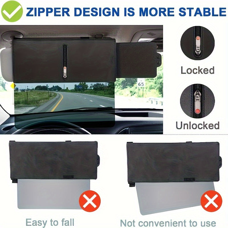 Premium UV400 Polarized Car Sun Visor Extension with Adjustable Zipper Slider, Anti-Glare PC Lens & Side Sunshade for Enhanced Driving Safety and Comfort