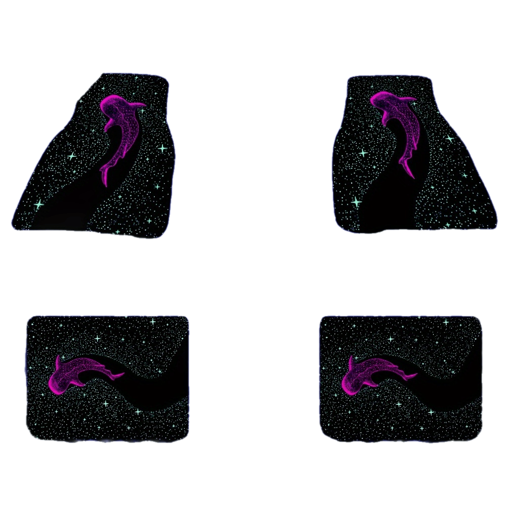 Whale Design UV Reactive Flannel Car Floor Mats - 2/4 Piece Set, Water Absorbent and Slip-Resistant for Universal Fit in Front and Rear Seats