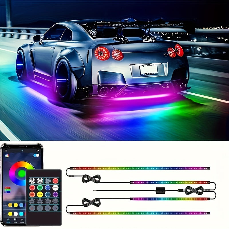 RGB Car Underglow Lighting Kit with Music Sync - 4PCS Durable Chassis Light Strips for Vehicle Ambiance Enhancement, Wireless Remote Control, 12V LED Lights for Motor Vehicles