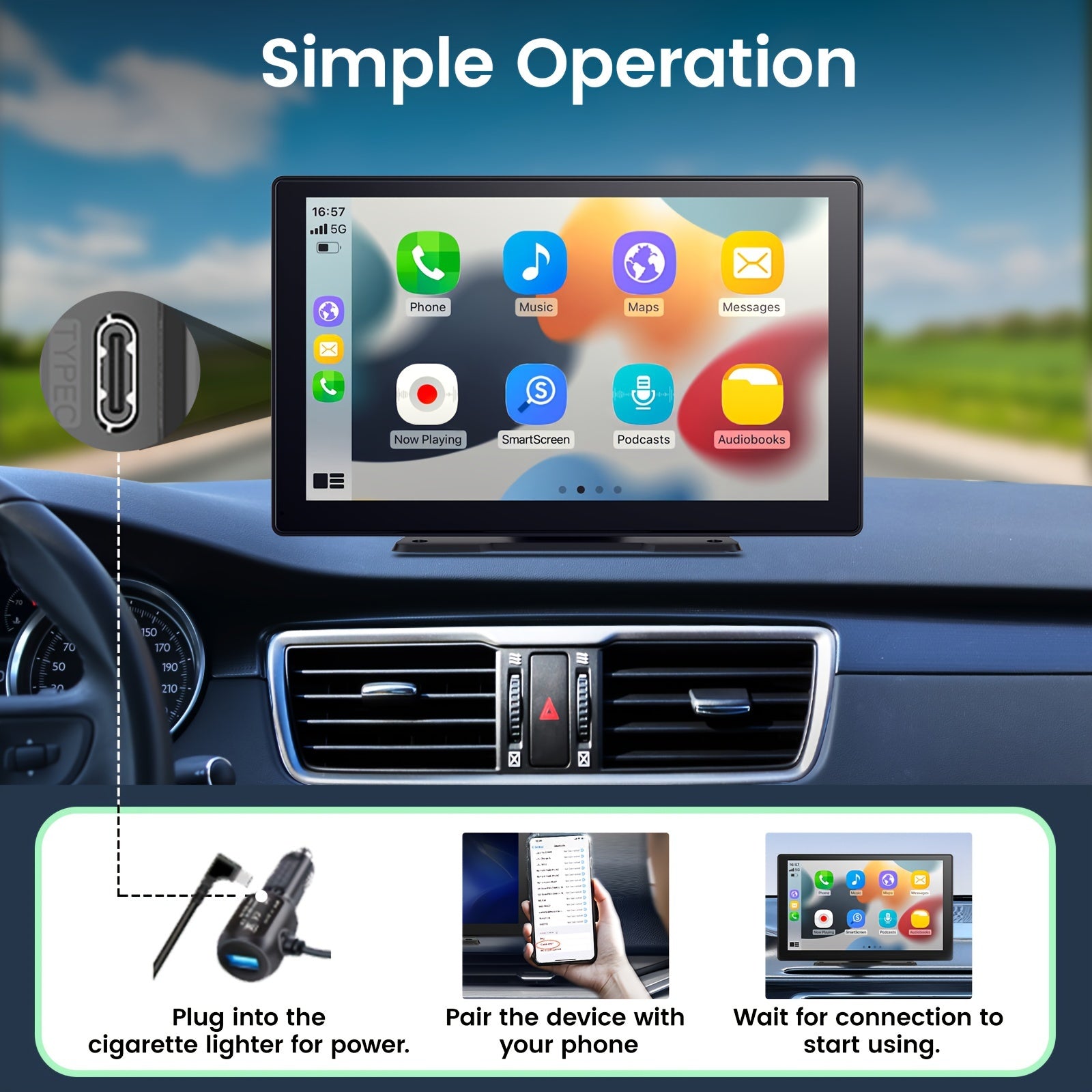 Wireless 9-Inch HD Touchscreen Car Stereo with Apple CarPlay & Android Auto, Universal Compatibility, Backup Camera Support, and Hands-Free Navigation