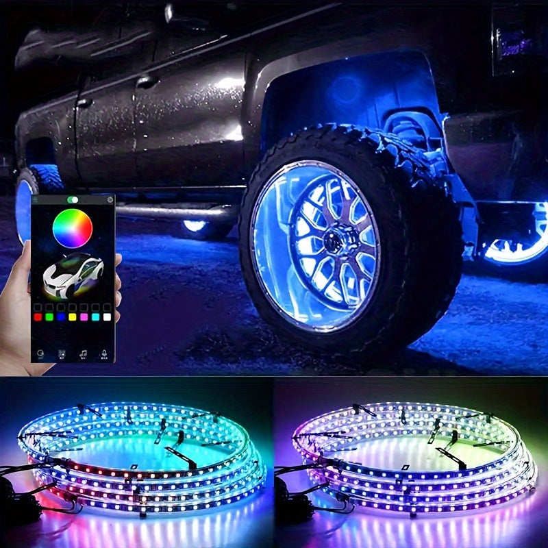 15.5" LED Wheel Ring Car Tire Lighting 4-piece Kit- RGB Multi-Color Wheel Lights with APP Control & Music Sync Mode