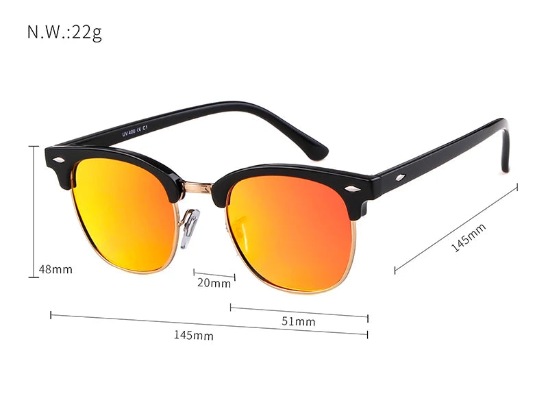 a pair of sunglasses with orange mirrored lenses