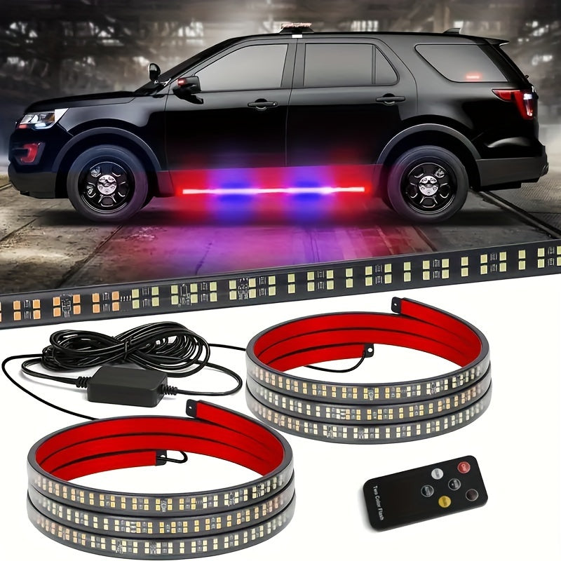 70-Inch LED Side Light Strips for Trucks - 2PCS Double Row Flashing Pedal Lights for Pickup and Small Trucks – Synthetic Rubber, Hardwired, 9-36V Compatibility