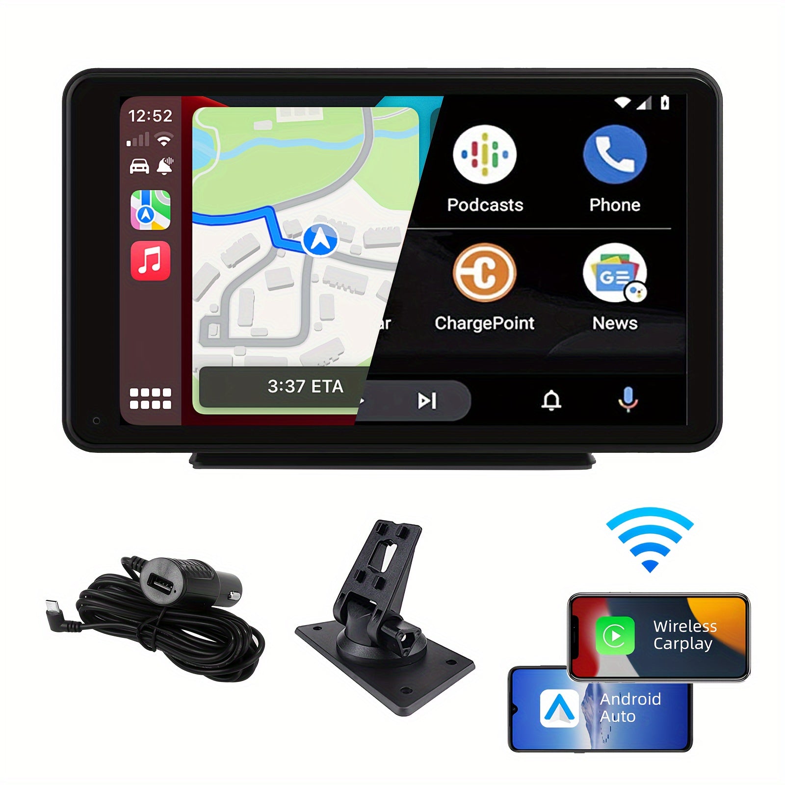 Portable 7-Inch Touch Screen Car Navigation System with Wireless CarPlay, Voice Control & Bluetooth - Universal Compatibility for All Vehicles