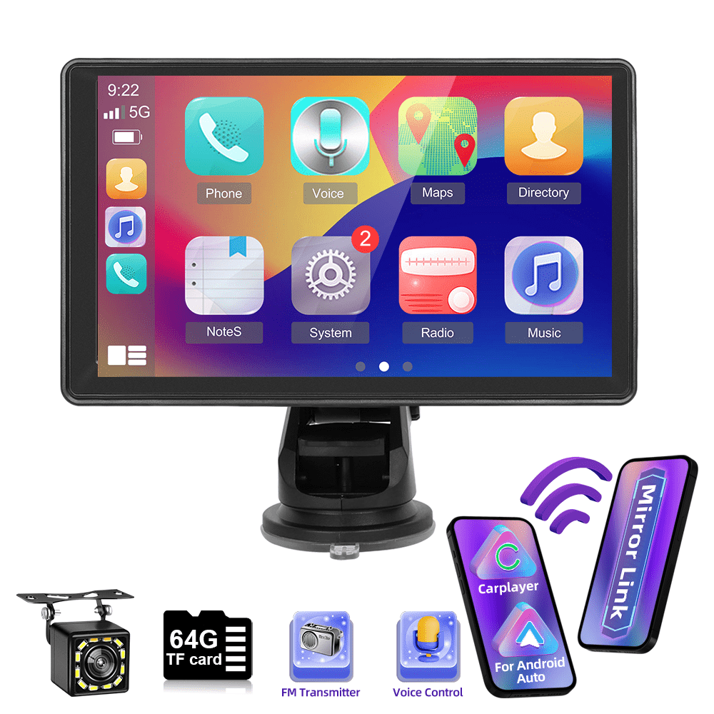 Portable 7Inch Car Stereo Wireless Carplayer & for Android Auto, Mirror Link FM GPS Navigation Support CVBS Camera&64G TF Card Optional