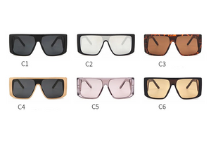 six pairs of sunglasses with different colors and shapes