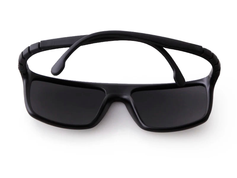 a pair of black sunglasses on a white background