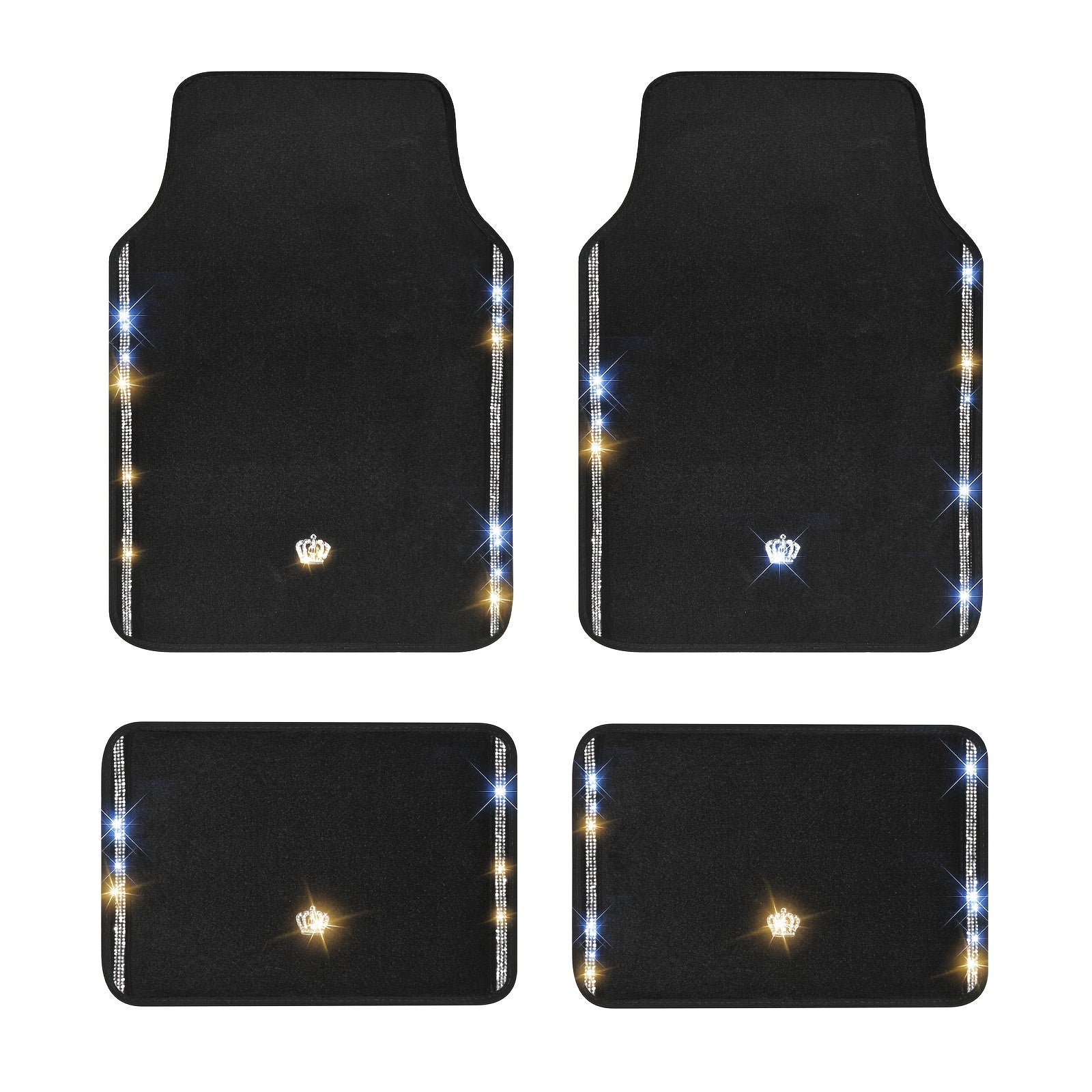 Rhinestone-Embellished Universal Floor Mats for Cars - Waterproof, Non-Slip, Easy to Clean, All-Season Fit for Sedans, SUVs, and Trucks