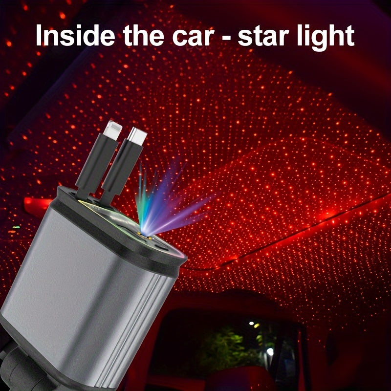 Ultimate 4-in-1 Car Charger with Star Projector Night Light - Fast Charging for iPhone, Galaxy & Pixel