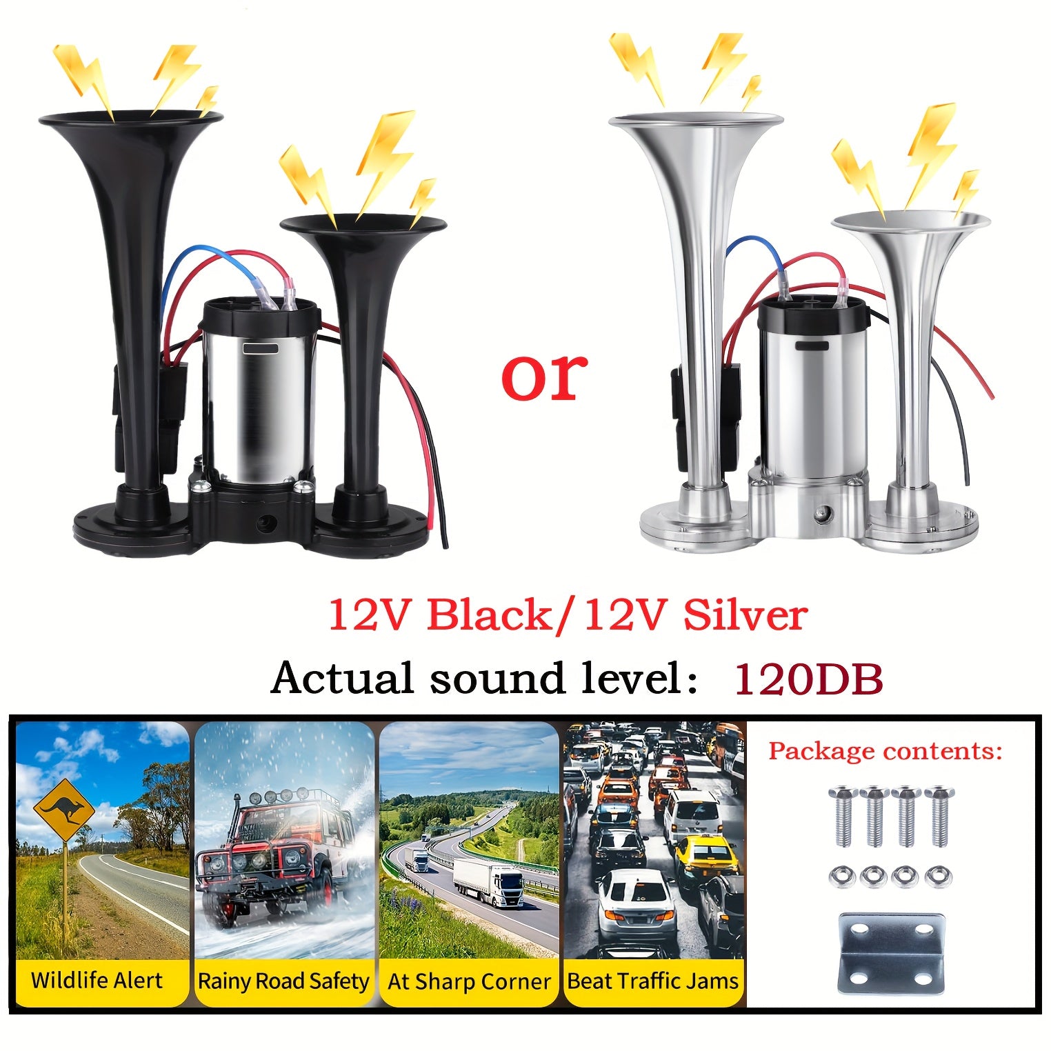 High Decibel Dual Trumpet Air Horn Kit with Heavy-Duty Compressor for Trucks, SUVs, Motorcycles, and Boats - Durable Aluminum Alloy Design