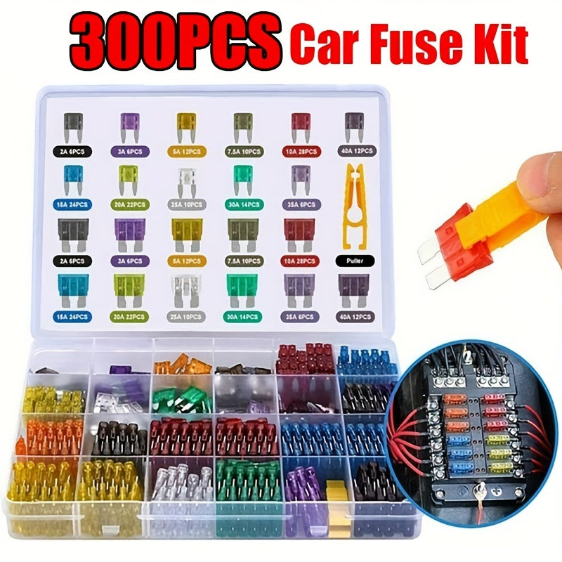 300-Piece Xenon Light Blade Fuse Assortment: Standard and Ultra-Thin Mini Fuses with Storage Case