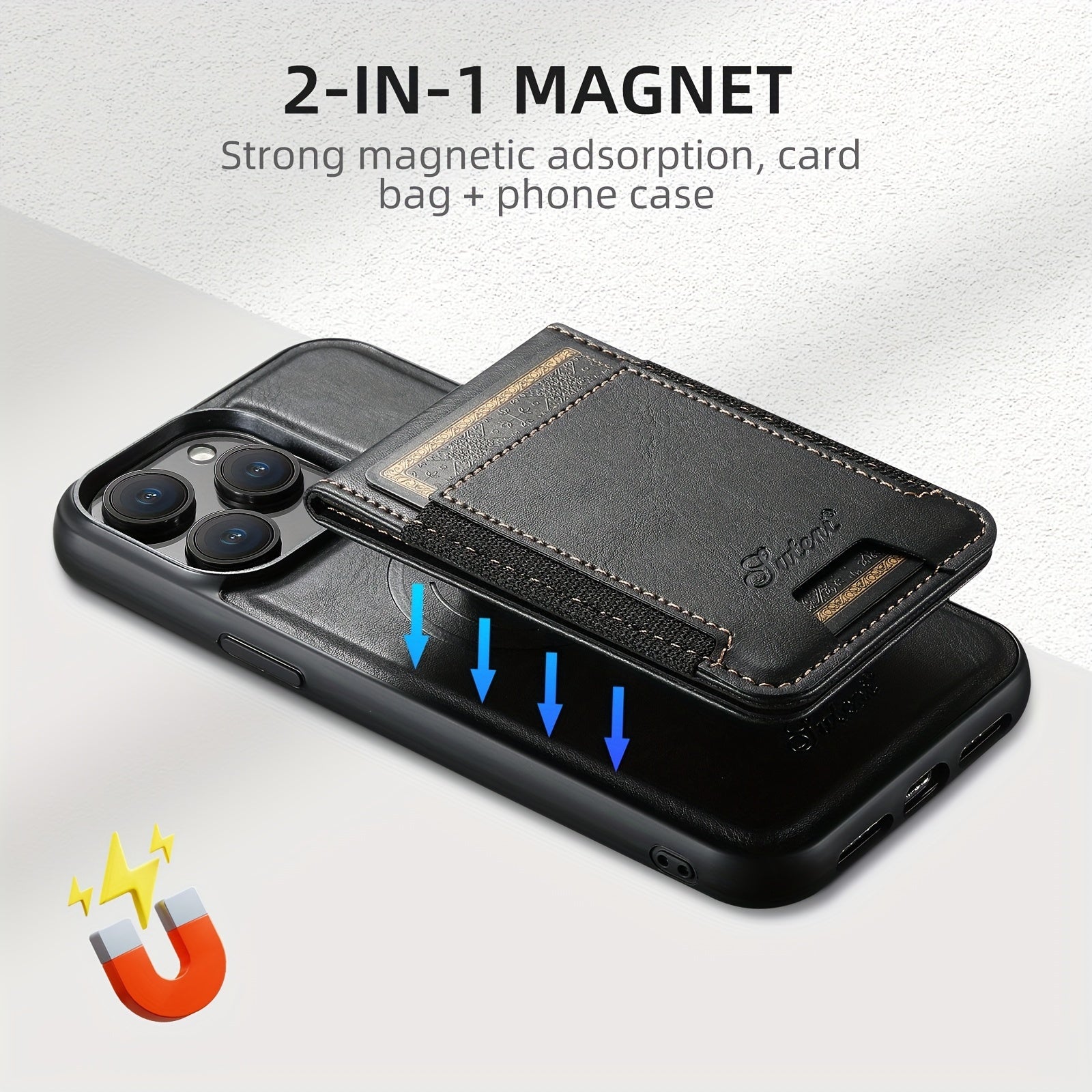 2 In 1 Magnetic Artificial Leather Mobile Phone Case Wallet with Card Case, Built-in Stand, Magsafe Strong Magnetic Suction, Suitable for iPhone 13, 14, 15 Pro Max Plus