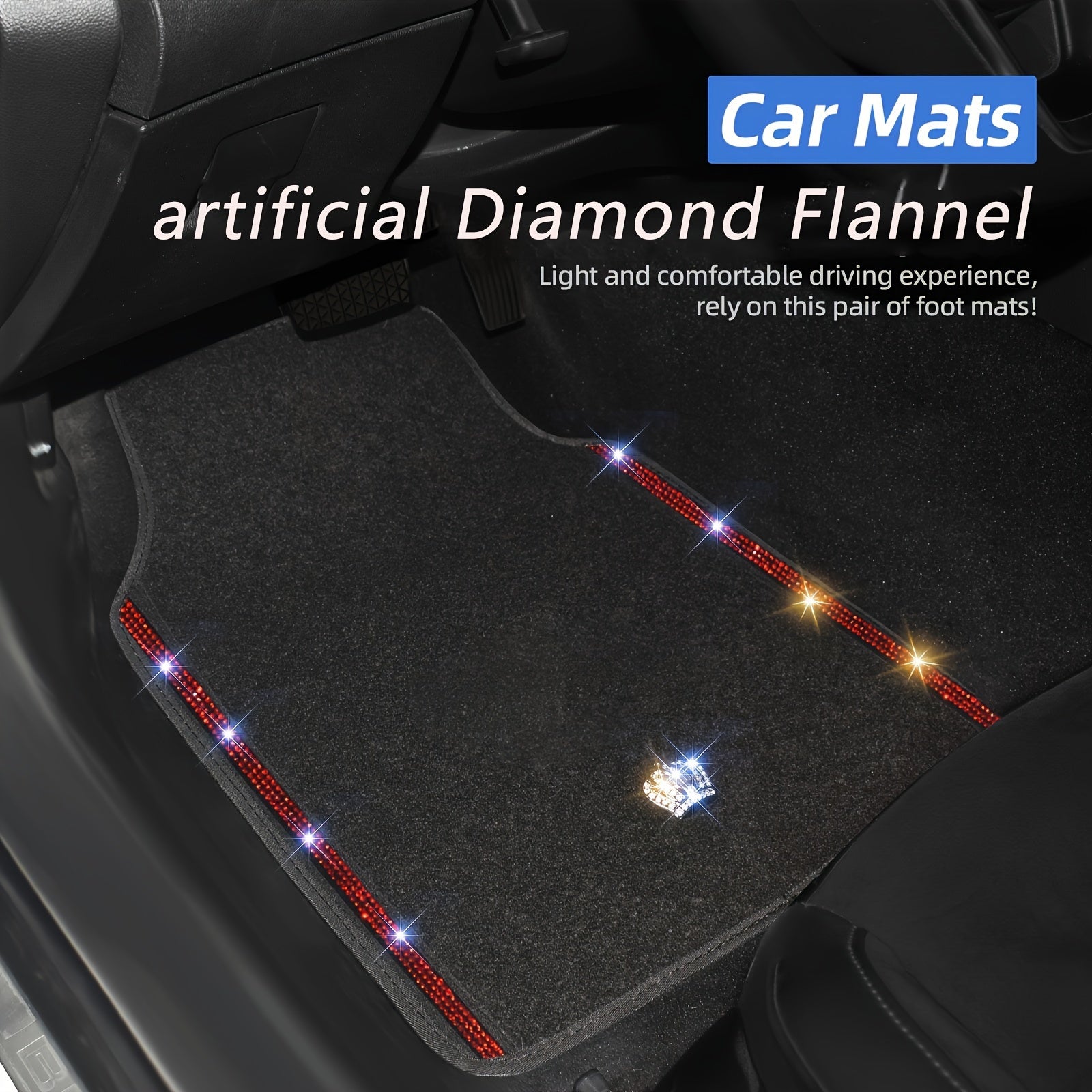 Non-Slip Universal Car Floor Mats with Flannel Crown and Sparkling Diamond Embellishments for All Seasons