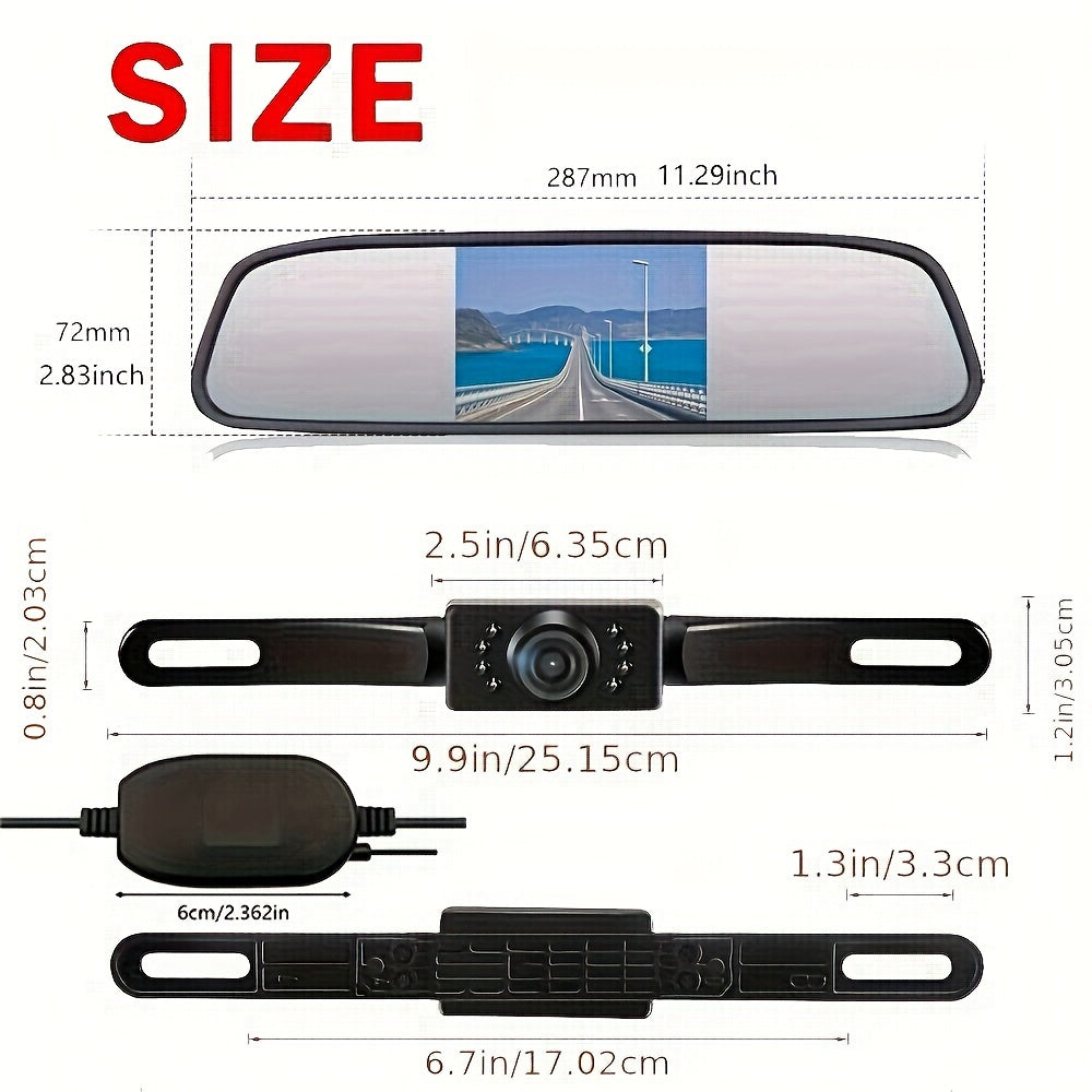 Wireless 4.3" Car Mirror Monitor with License Plate Backup Camera System