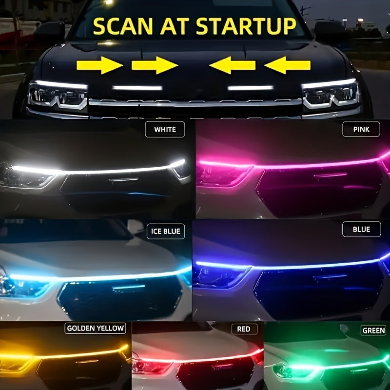 Vibrant Flow Light Strips - Neon Accent Lights for Car Hood, Engine, Grille, and Interior Decor - LED Modified Scanning Lights with Start Scanning Function