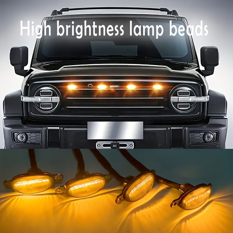 4-Pack High-Intensity Amber LED Grille Light Kit for Off-Road Trucks - Stylish Black Shell Design